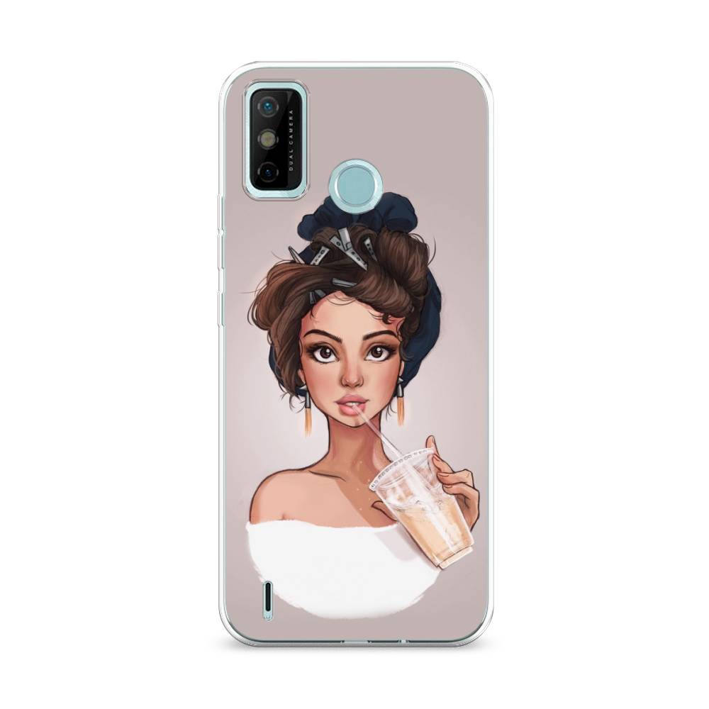 

Чехол на Tecno Spark 6 Go "Девушка с фраппе", Серый, 300250-6