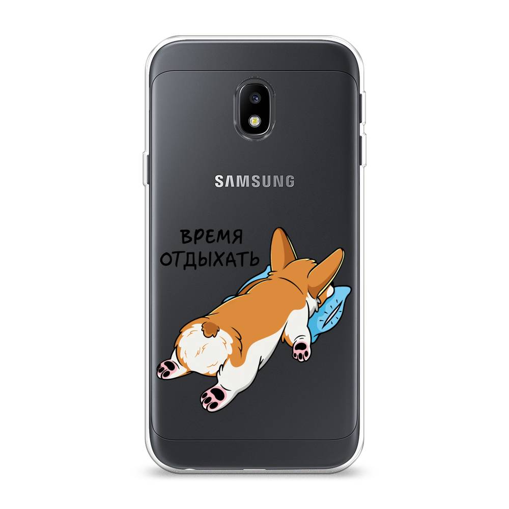 

Чехол на Samsung Galaxy J3 2017 "Корги отдыхает", Черный;коричневый;голубой, 22550-1