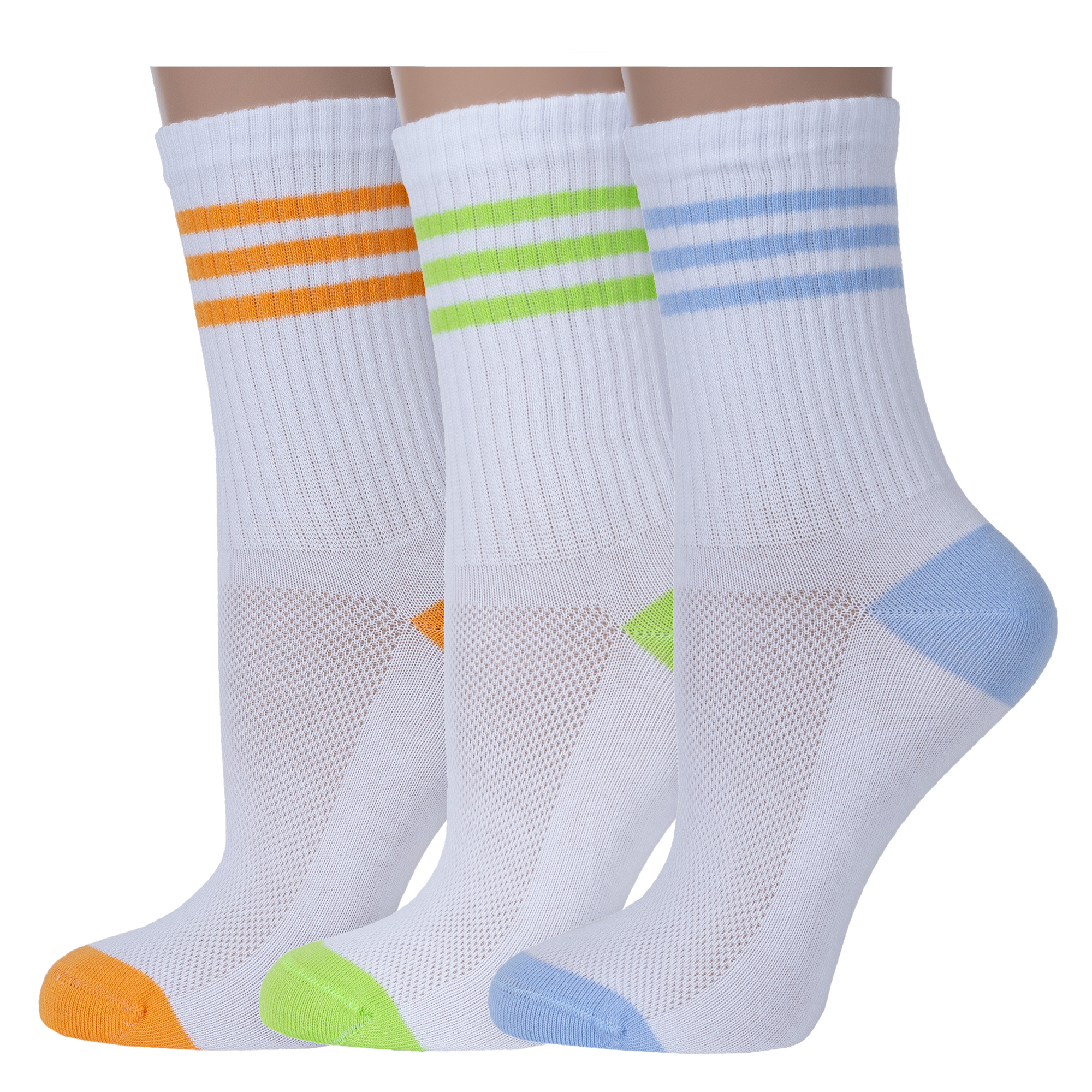 Комплект носков женских Rusocks 3-Ж3-13766 белых; зеленых; оранжевых; голубых 23-25