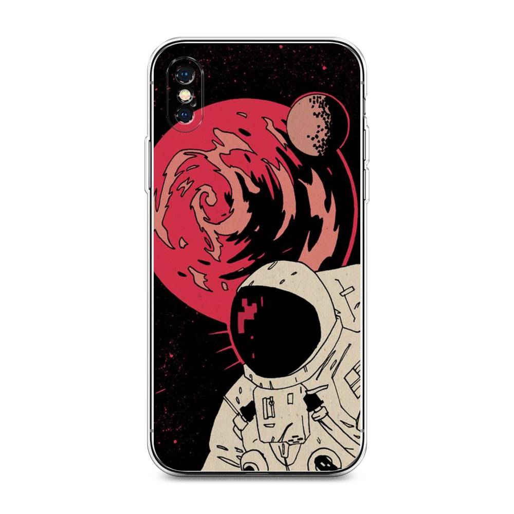 

Чехол на Apple iPhone XS Max "Космонавт возле Марса", Черный;красный, 11950-2