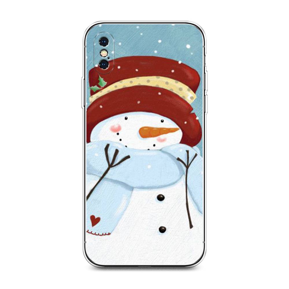 

Чехол для Apple iPhone XS Max "Застенчивый снеговик", Голубой;белый;красный, 11950-5