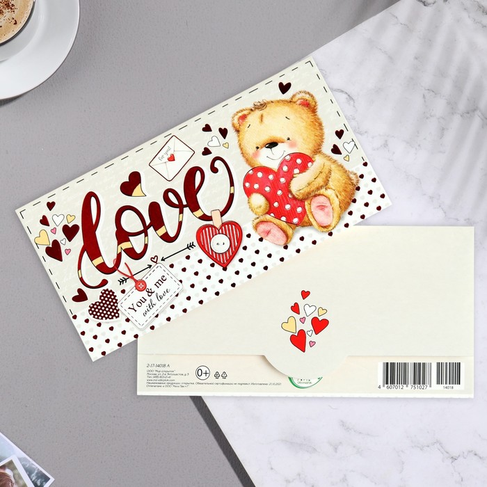 

Конверт для денег "Love" тиснение, мишка