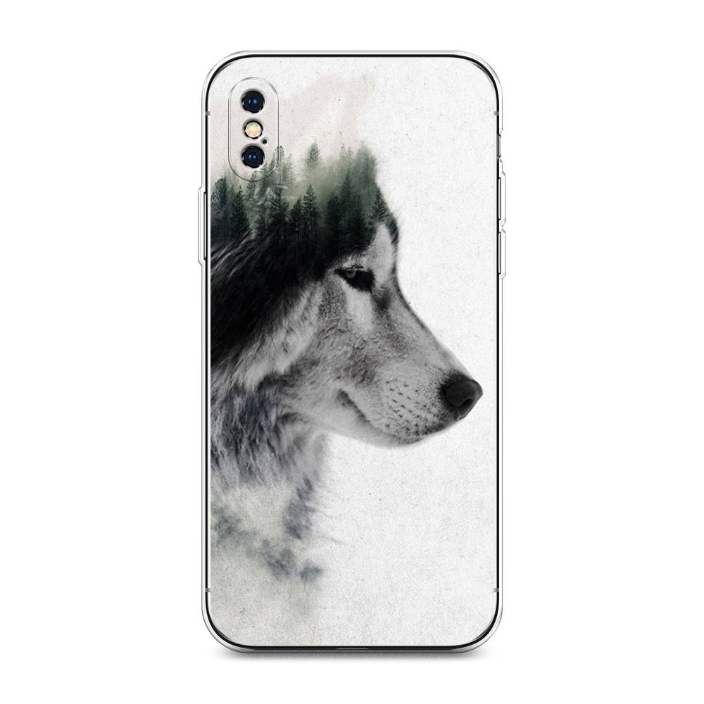 

Чехол на Apple iPhone XS Max "Волк лес", Серый;белый, 11950-1