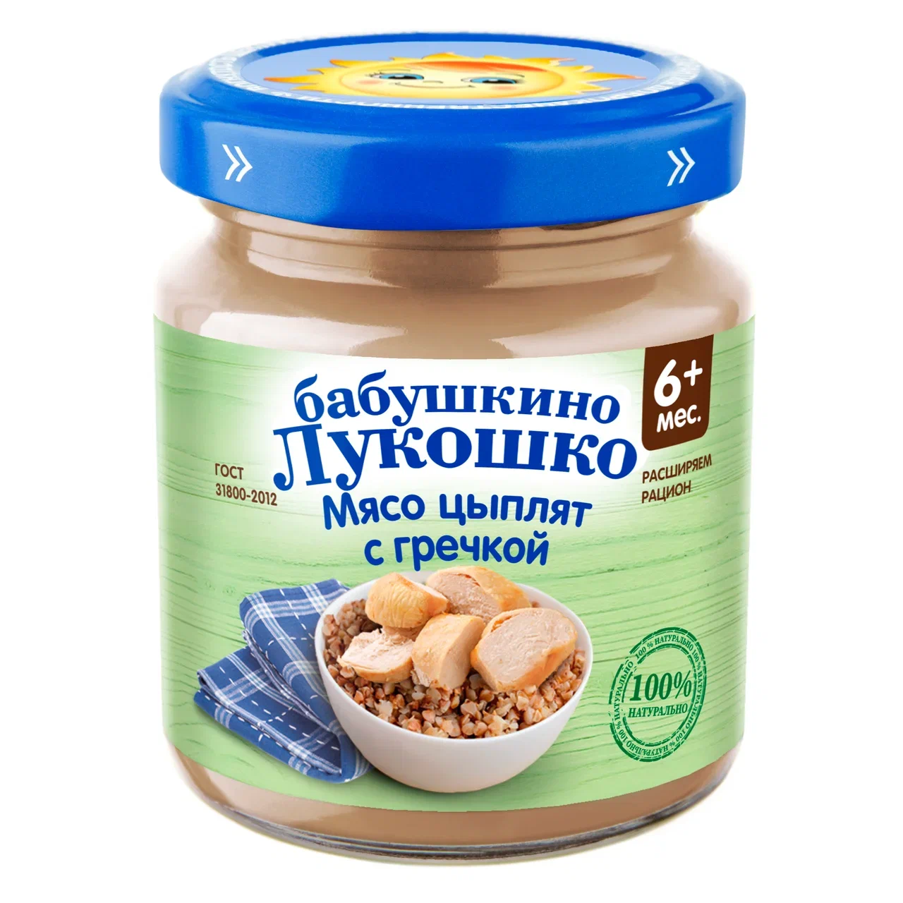 Пюре мясное Бабушкино Лукошко Курочка Ряба Мясо цыплят с гречкой с 6 мес. 100 г