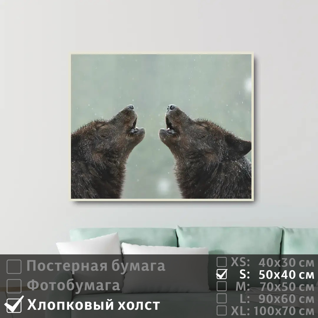 

Постер на холсте ПолиЦентр Волки воют вместе в снежный день 50х40 см, ВолкиВоютВместеВСнежныйДень