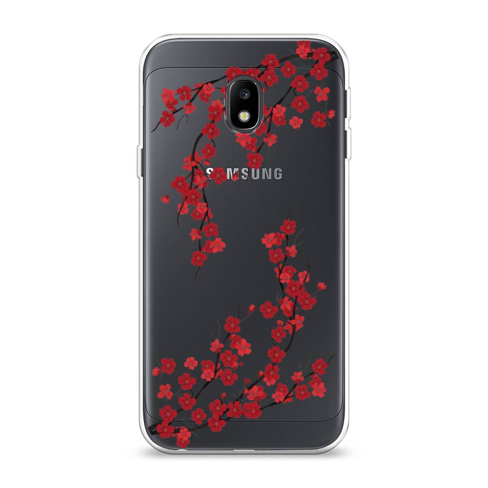 

Чехол на Samsung Galaxy J3 2017 "Красная сакура", Красный;черный, 22550-2