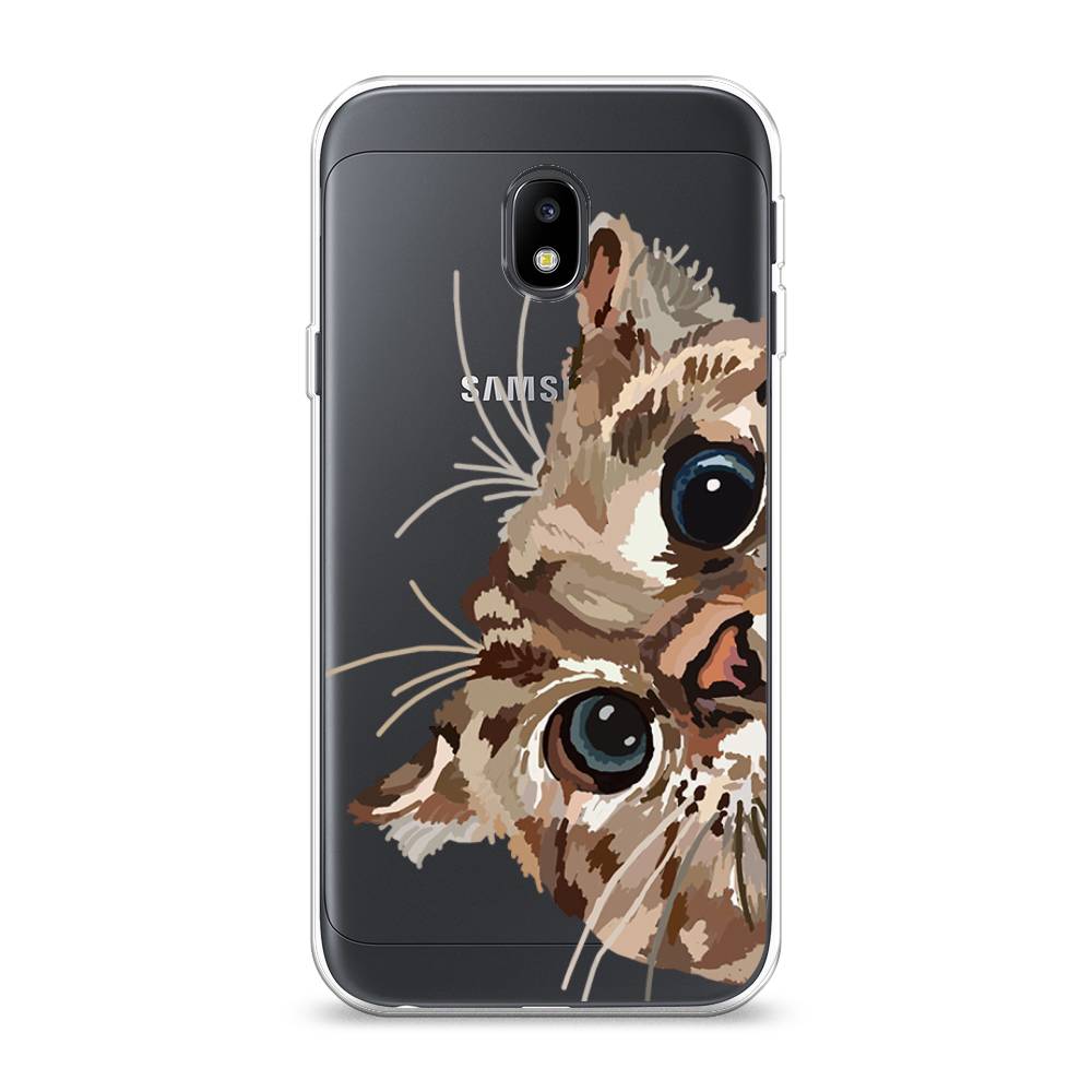 

Чехол на Samsung Galaxy J3 2017 "Любопытный кот", Коричневый;синий;черный, 22550-1