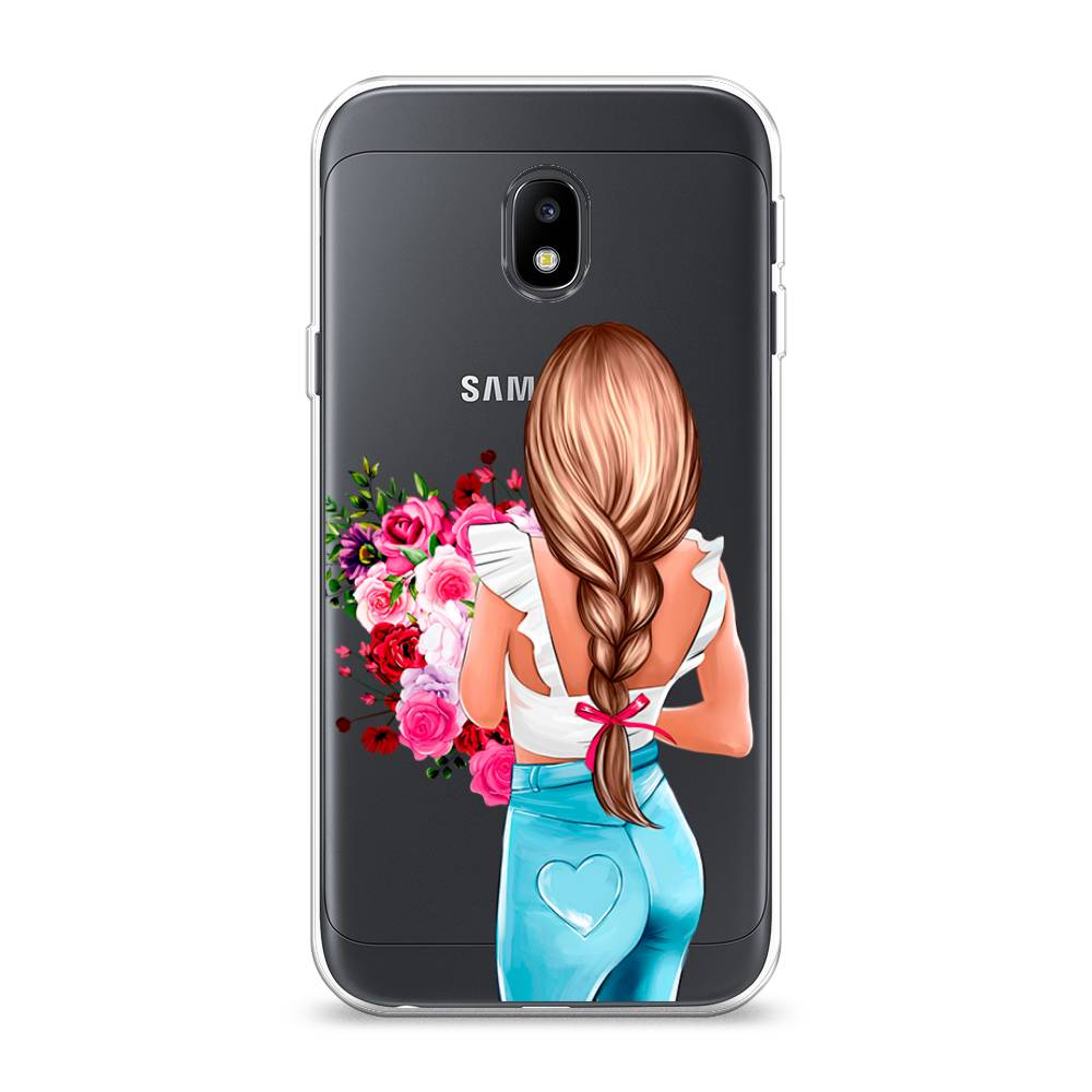 

Чехол на Samsung Galaxy J3 2017 "Девушка с цветами", Коричневый;розовый;голубой, 22550-6