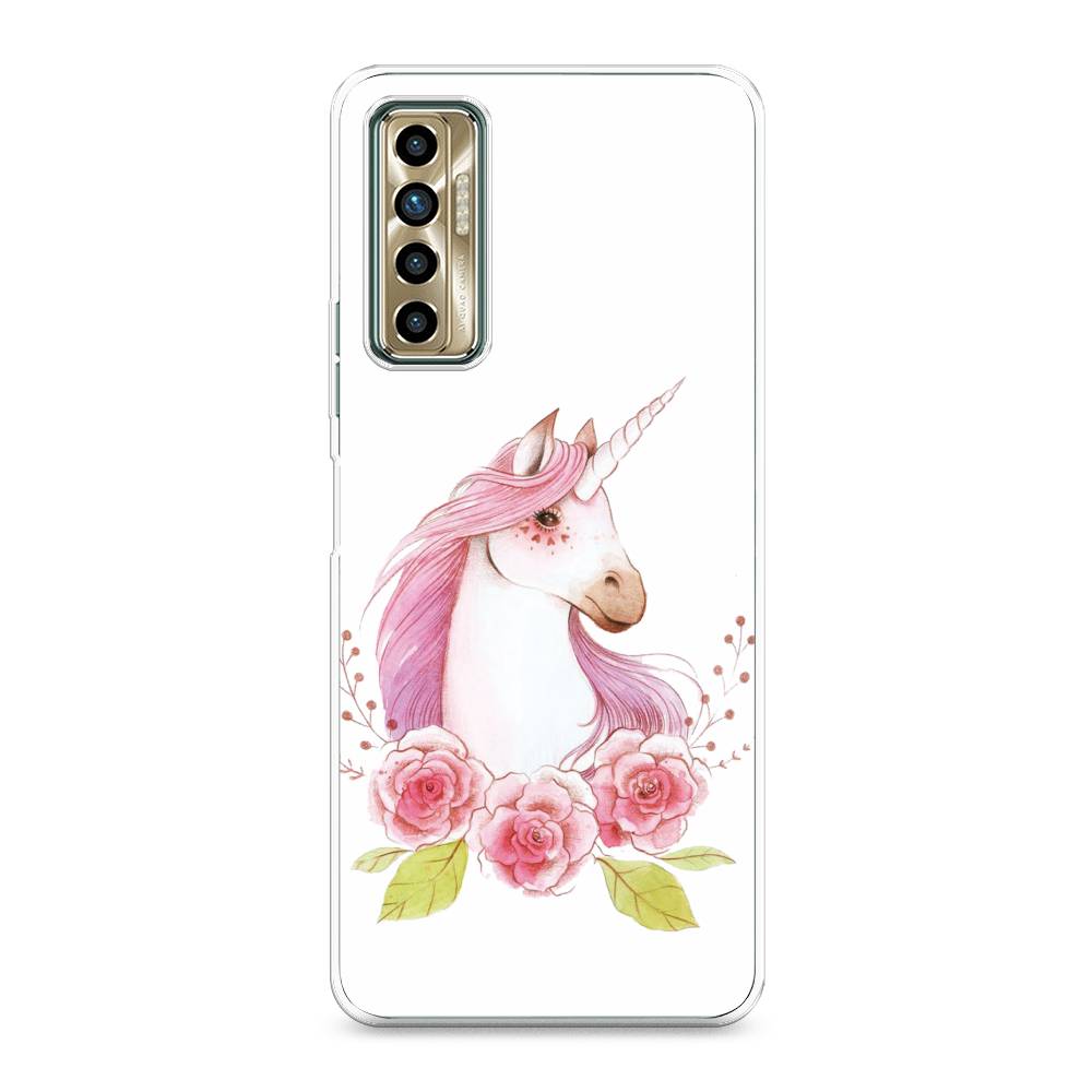 

Чехол для Tecno Camon 17P "Единорог цветы", Белый;розовый;серый, 300150-1