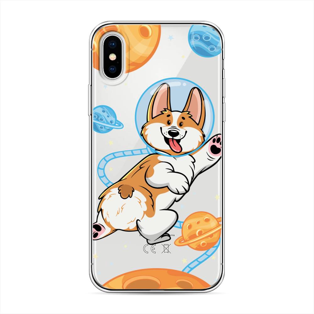 

Чехол на Apple iPhone XS "Корги-космонавт", Голубой;бежевый;белый, 11850-1