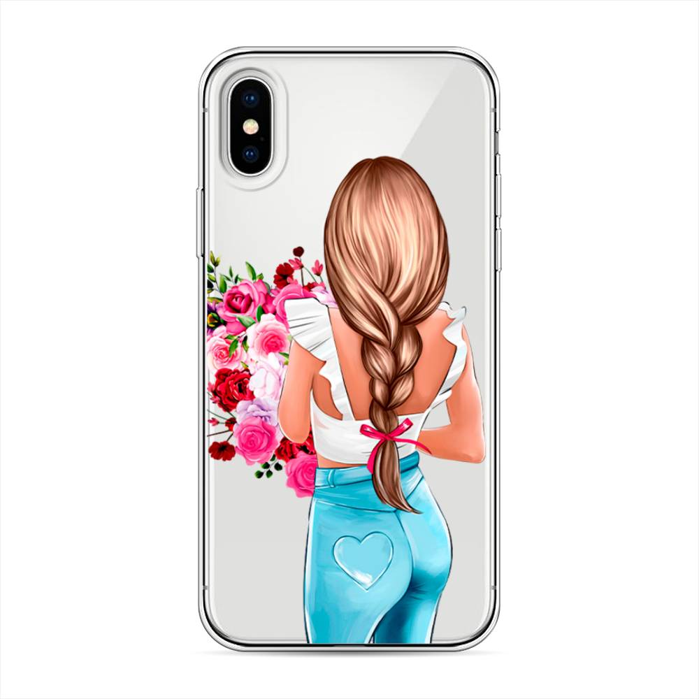 

Чехол на Apple iPhone XS "Девушка с цветами", Коричневый;розовый;голубой, 11850-6