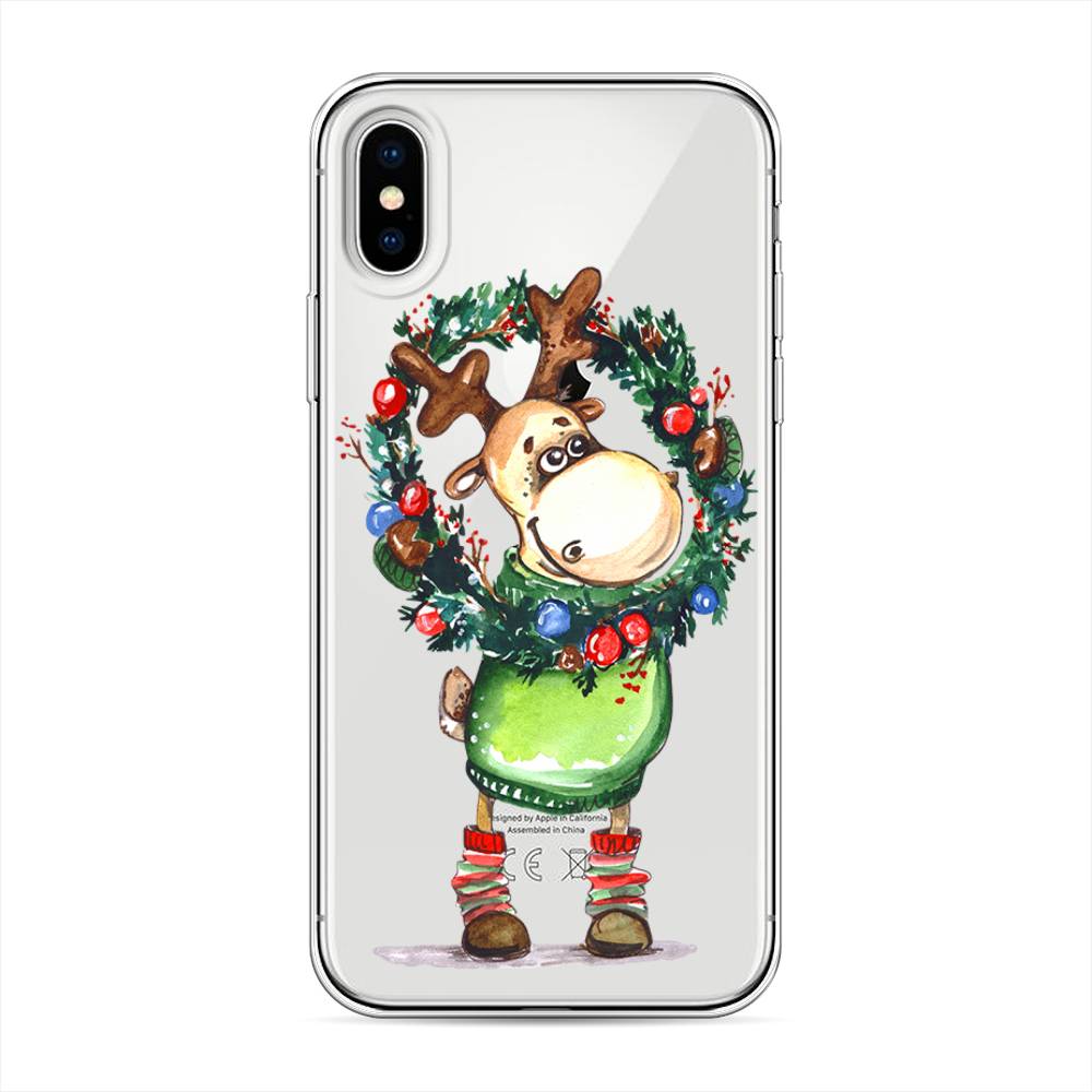 

Чехол для Apple iPhone XS "Олень с новогодним венком", 11850-4