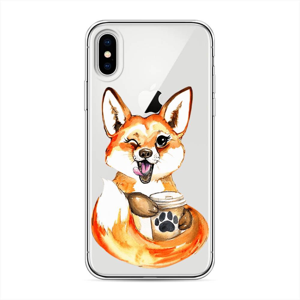 

Чехол на Apple iPhone XS "Подмигивающая лиса с кофе", Оранжевый;белый;коричневый, 11850-4