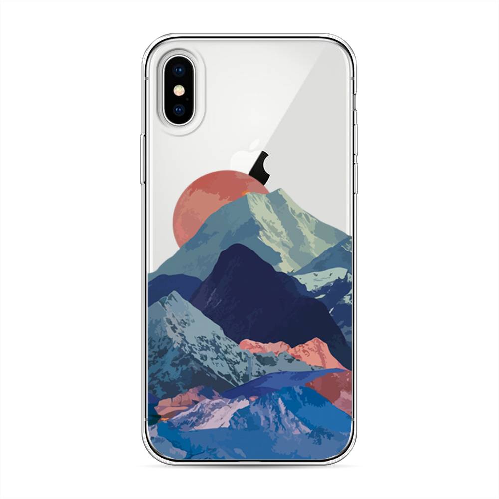 

Чехол на Apple iPhone XS "Закат в снежных горах", Красный;серый;голубой, 11850-2