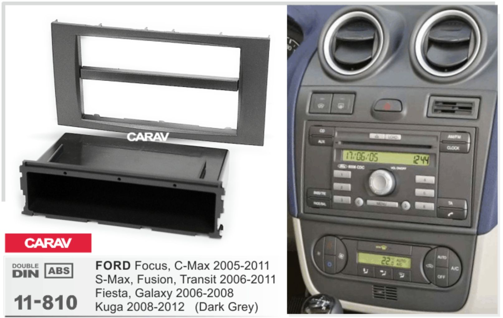 Рамка Carav для магнитолы 1/2din для Ford 2005-2012 (Модели в описании), 7 дюймов