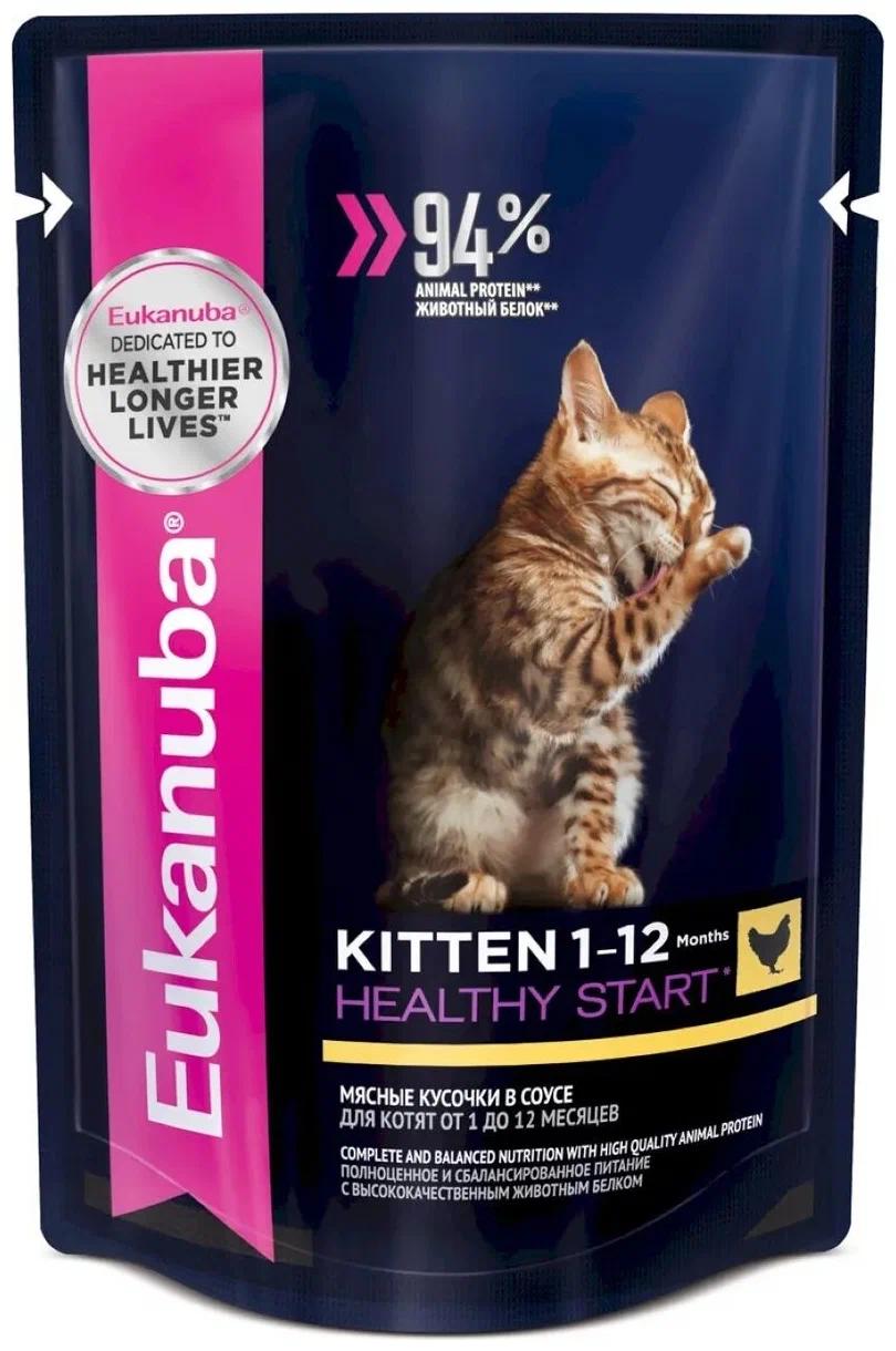 

Влажный корм для котят Eukanuba курица, 24 шт по 85 г