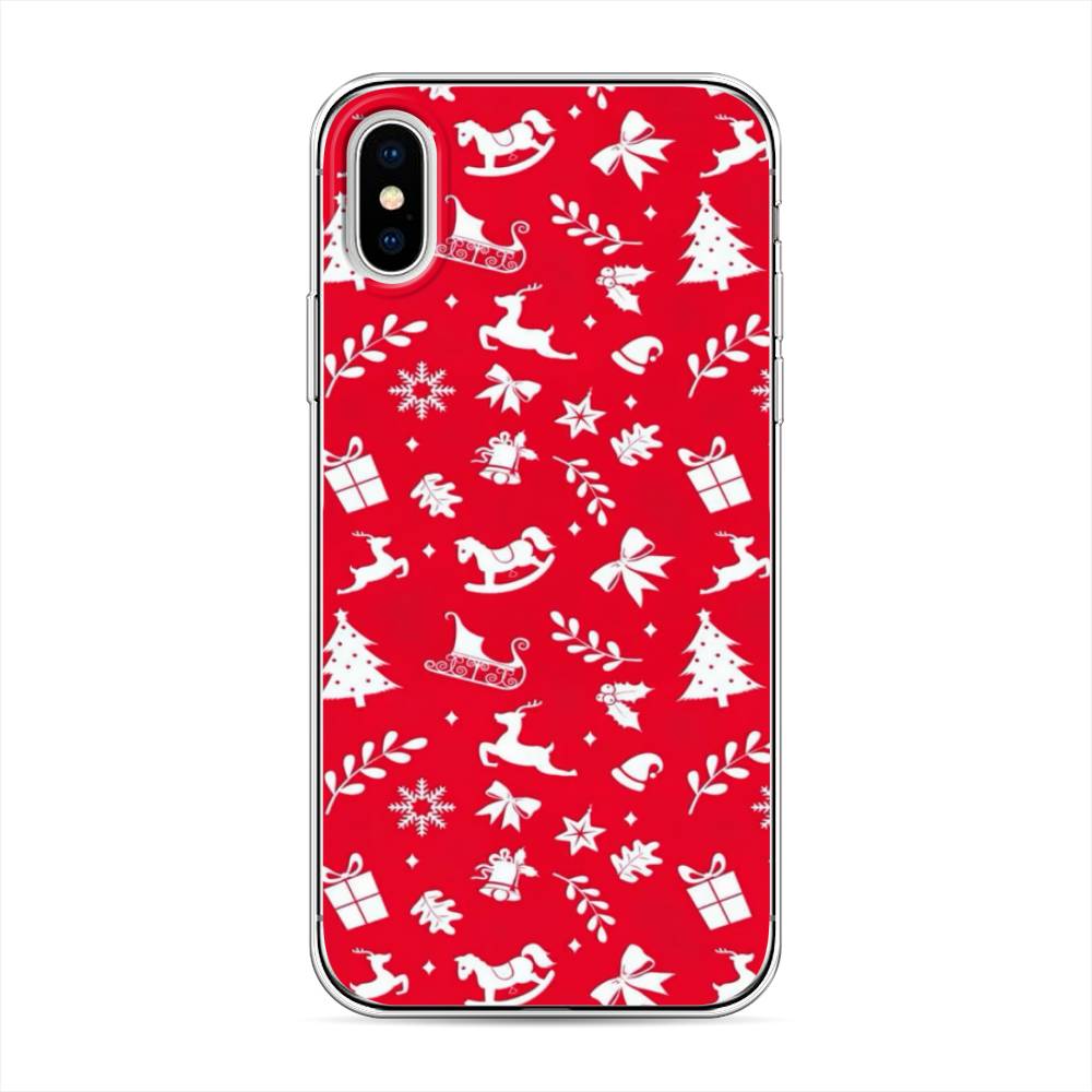 

Чехол для Apple iPhone XS "Красный новогодний фон", Красный;белый, 11850-5