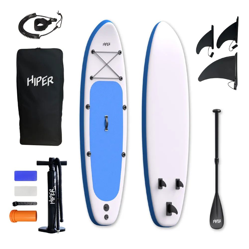 

SUP-доска Hiper Basic 10'5 320х81х15см, насос, весло, лиш, ремнабор, сумка, до 130кг, Голубой;белый, Supb 81