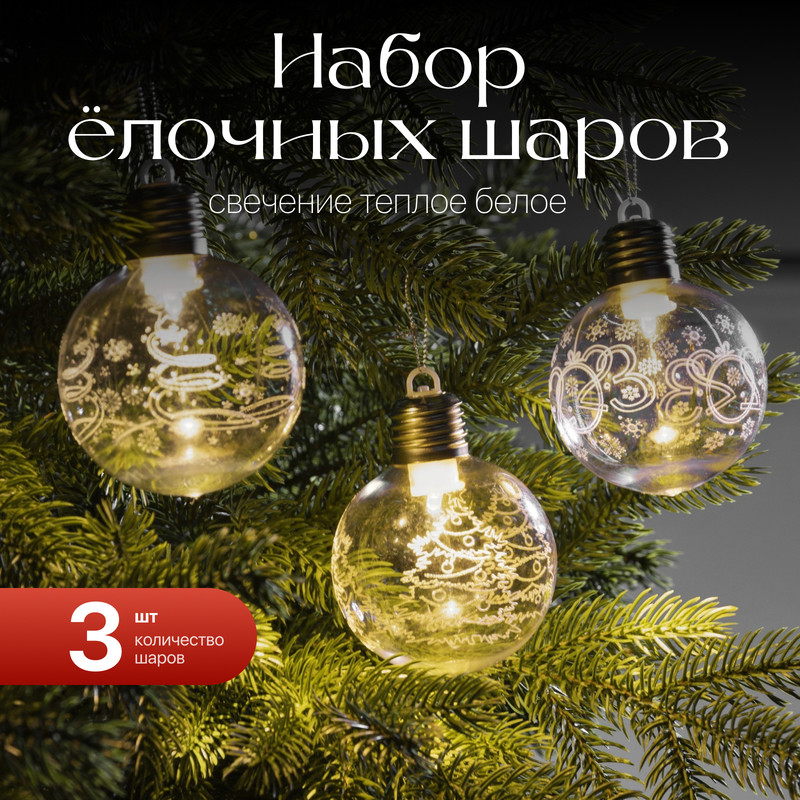 Шар на ель Luazon Lighting Игра искр Р00011586 3 шт. прозрачный