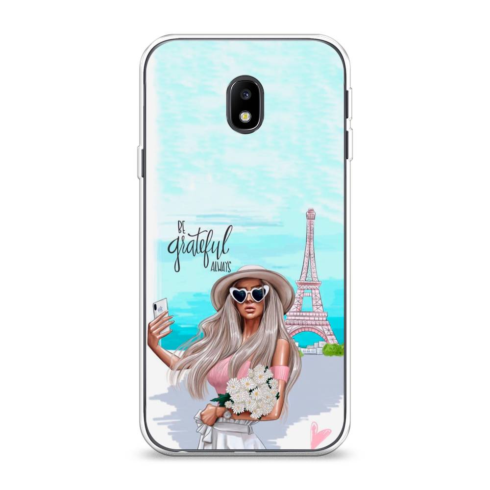

Чехол на Samsung Galaxy J3 2017 "Селфи Париж", Голубой;бежевый, 22550-6