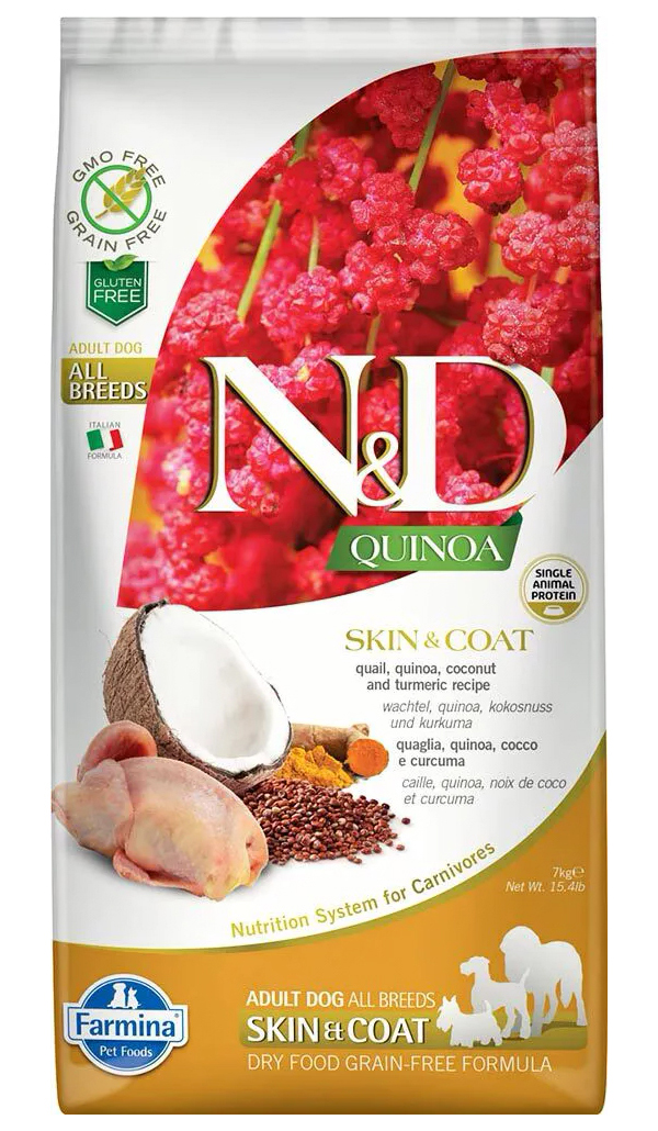 

FARMINA FARMINA DOG N&D GRAIN FREE QUINOA ADULT MINI SKIN & COAT QUAIL беззерновой для взр