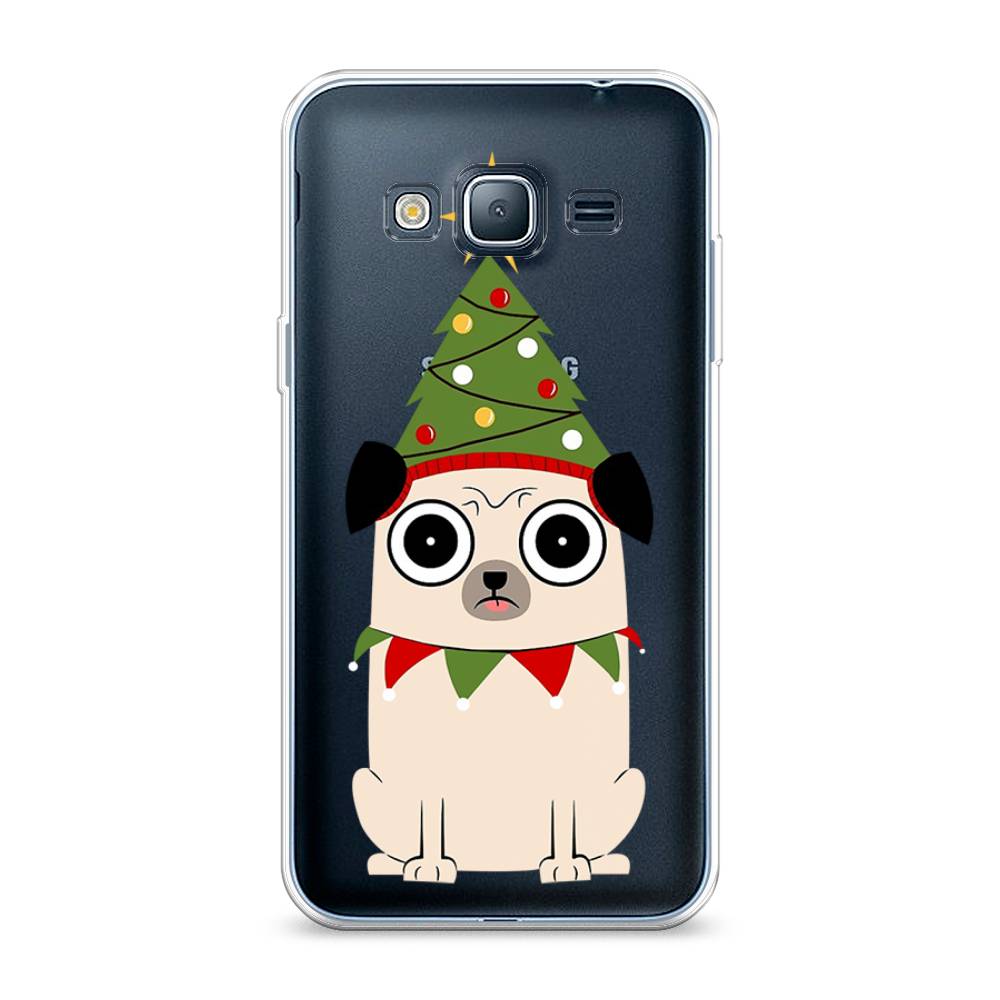 

Чехол на Samsung Galaxy J3 2016 "Собачка с ёлочкой", Бежевый;красный;зеленый, 22450-1