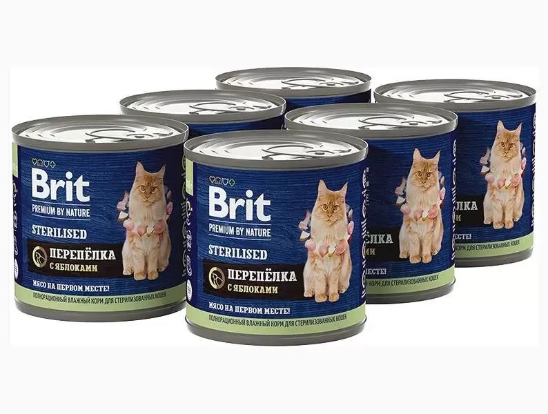 

Консервы для кошек BRIT PREMIUM BY NATURE CAT с перепелкой и яблоками, 6шт по 200г, Premium