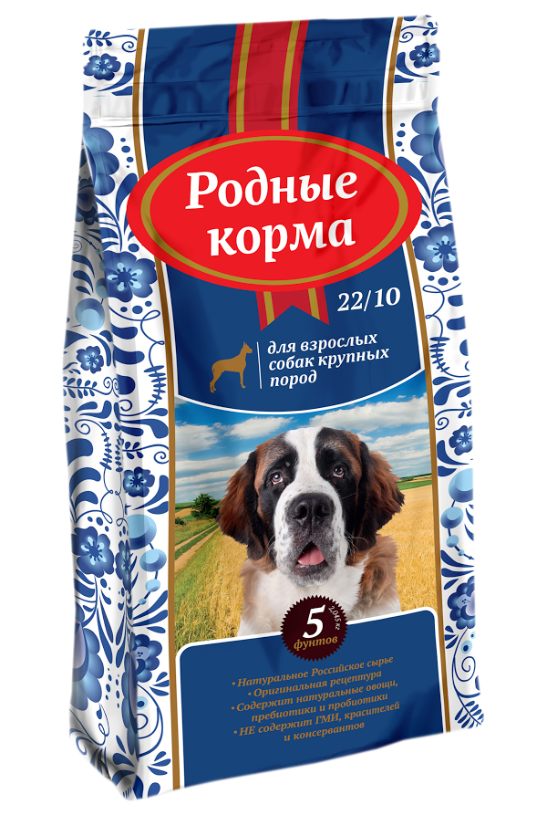 

Сухой корм для собак крупных пород Родные корма 22/10, 2 шт по 2,045 кг