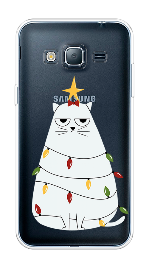 

Чехол на Samsung Galaxy J3 2016 "Котик в гирлянде", Белый;красный;желтый, 22450-1