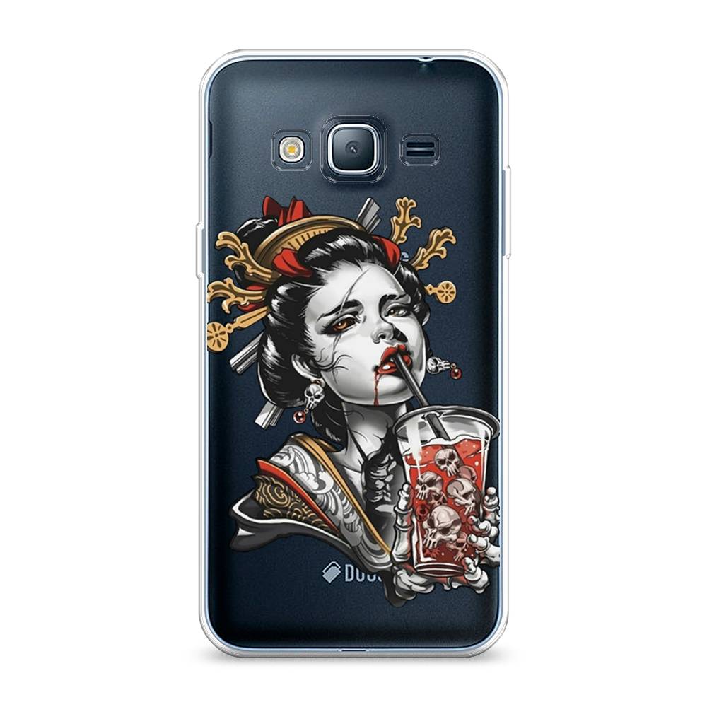 

Чехол на Samsung Galaxy J3 2016 "Опасная гейша", Красный;черный;серый, 22450-4