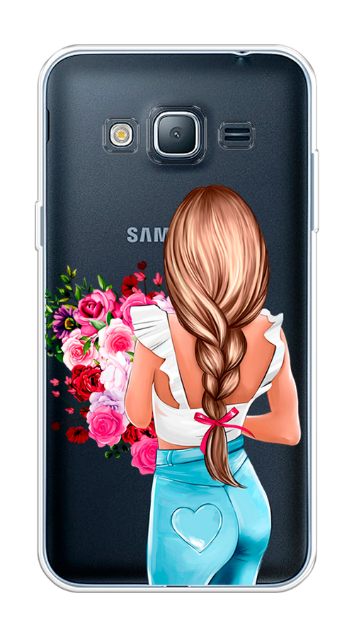 

Чехол на Samsung Galaxy J3 2016 "Девушка с цветами", Коричневый;розовый;голубой, 22450-6