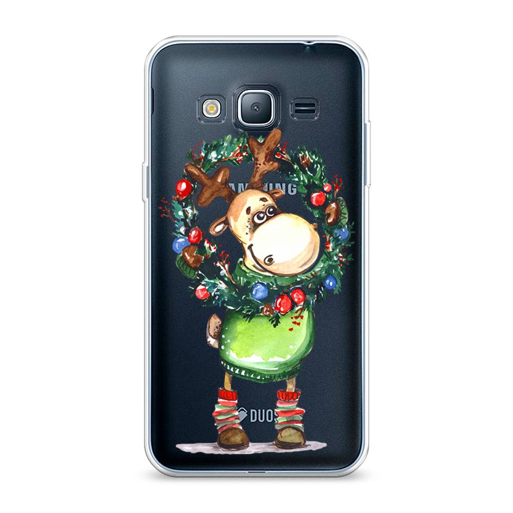 

Чехол на Samsung Galaxy J3 2016 "Олень с новогодним венком", 22450-4
