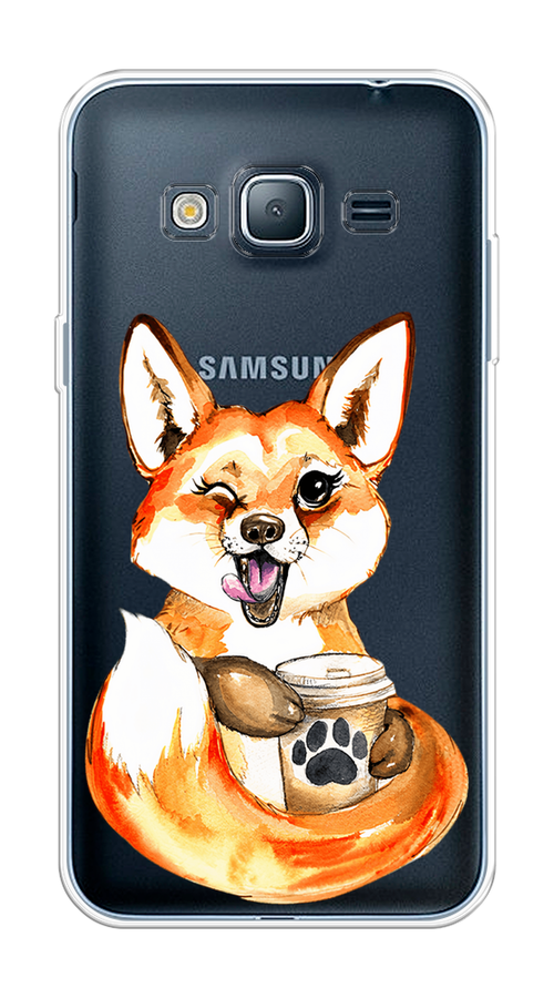

Чехол на Samsung Galaxy J3 2016 "Подмигивающая лиса с кофе", Оранжевый;белый;коричневый, 22450-4
