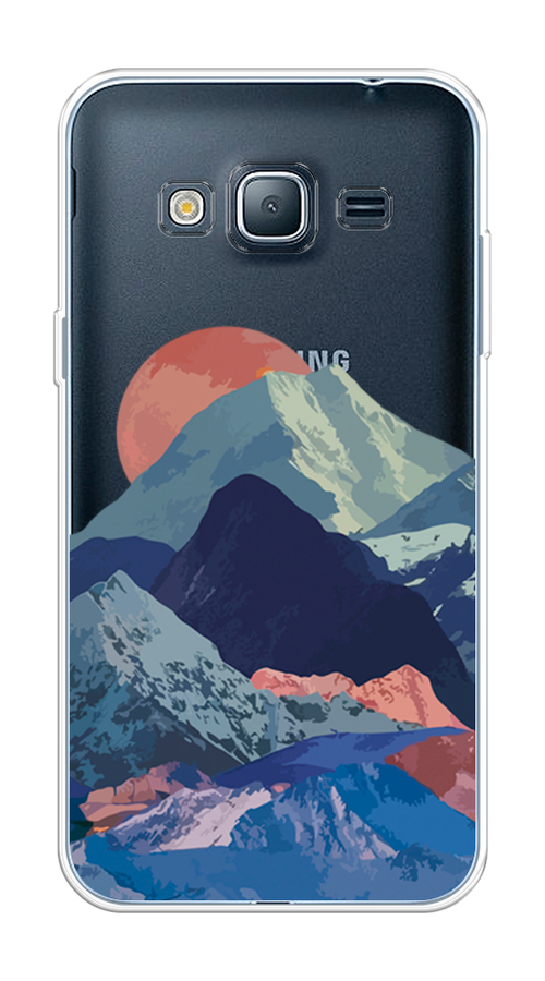 

Чехол на Samsung Galaxy J3 2016 "Закат в снежных горах", Красный;серый;голубой, 22450-2