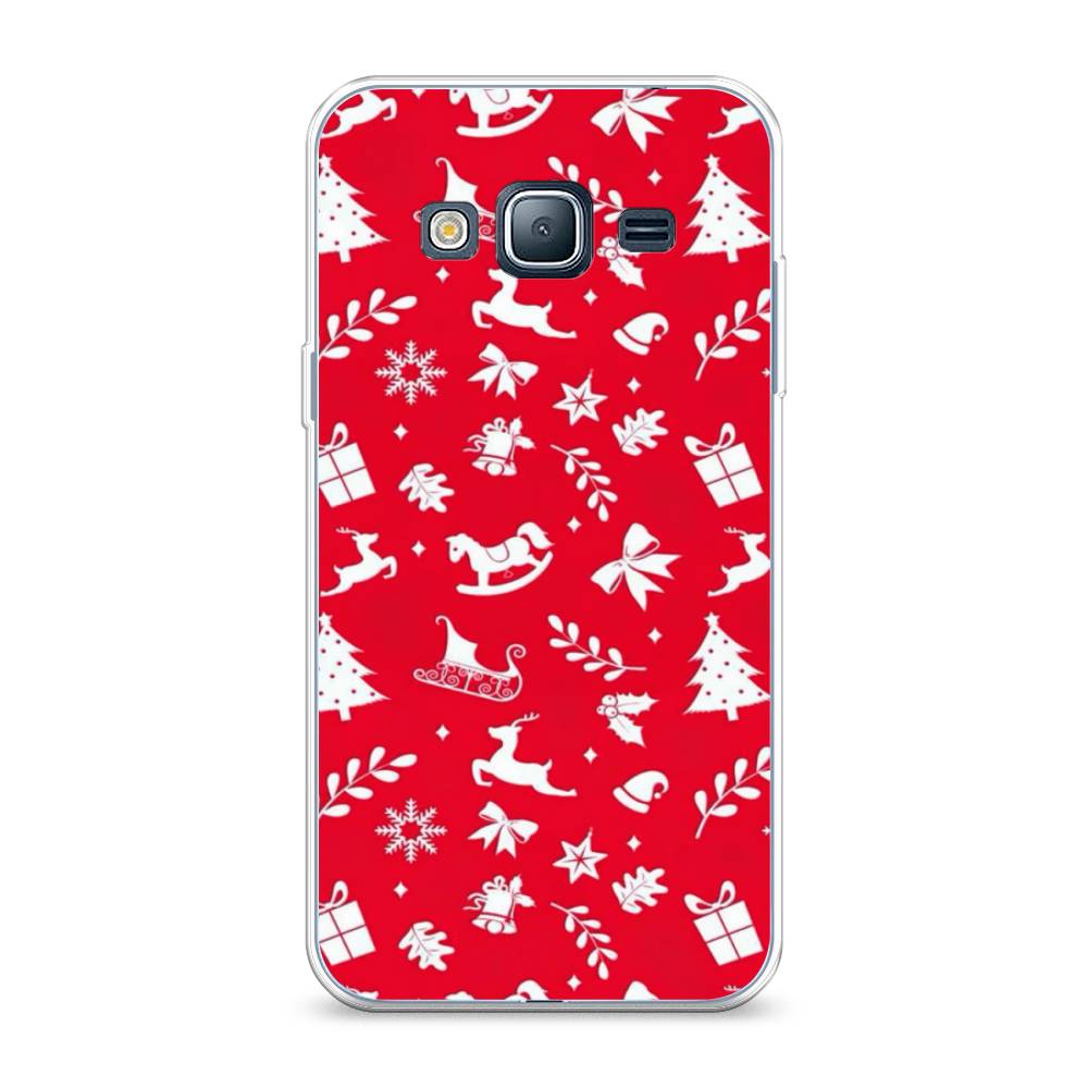 

Чехол на Samsung Galaxy J3 2016 "Красный новогодний фон", Красный;белый, 22450-5