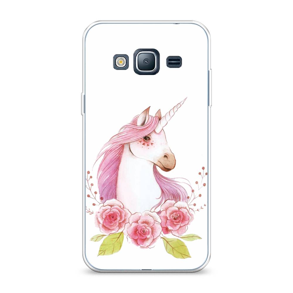 

Чехол на Samsung Galaxy J3 2016 "Единорог цветы", Белый;розовый;серый, 22450-1