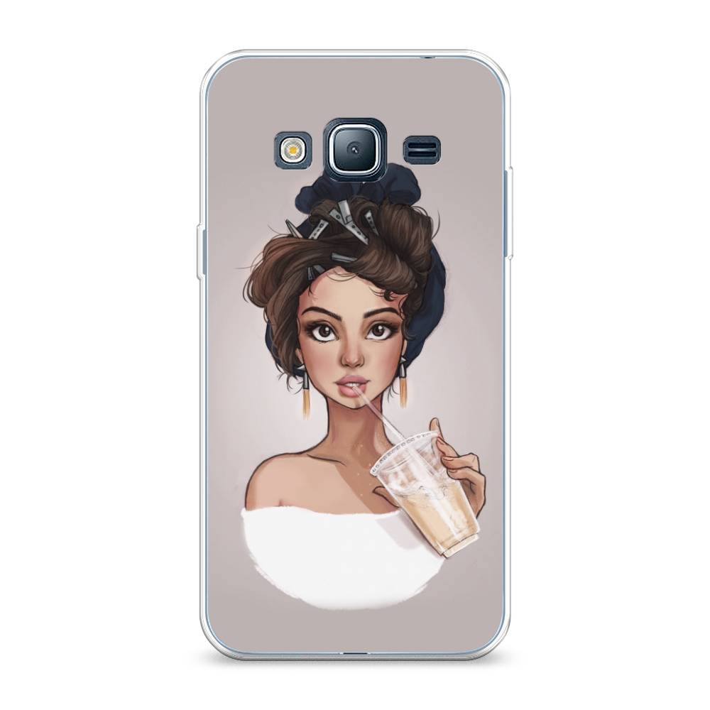 

Чехол на Samsung Galaxy J3 2016 "Девушка с фраппе", Серый, 22450-6