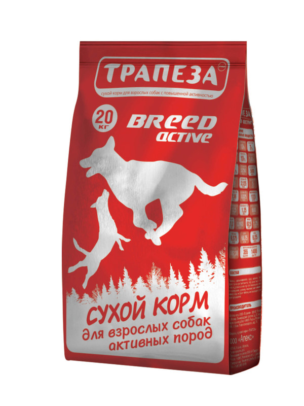 фото Сухой корм для собак трапеза breed active, для активных пород, говядина, 20кг
