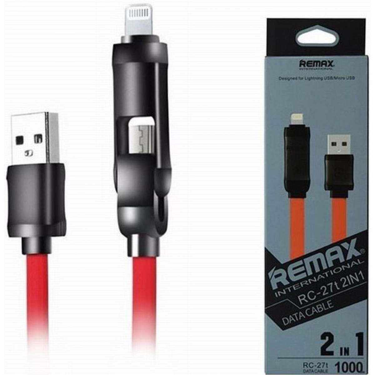 фото Data кабель usb remax international rc-27t micro usb+lighting красный/черный, 100см