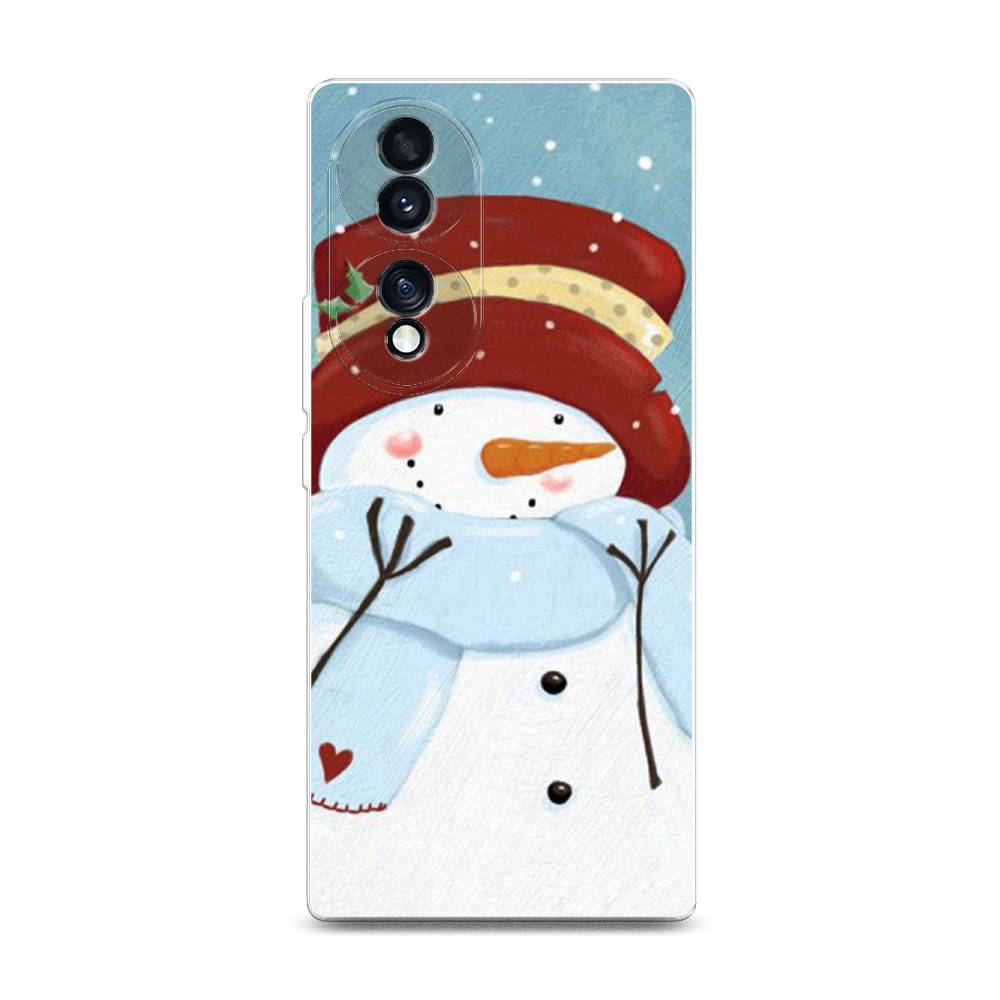 

Чехол для Honor 70 "Застенчивый снеговик", Голубой;белый;красный, 6108250-5