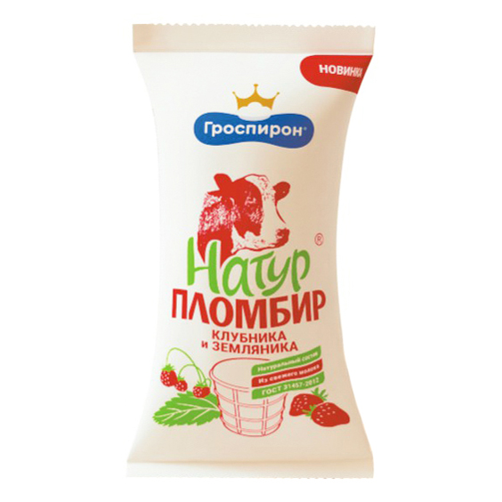 

Мороженое Гроспирон Натур ГОСТ пломбир клубника-земляника 12% БЗМЖ 83 г