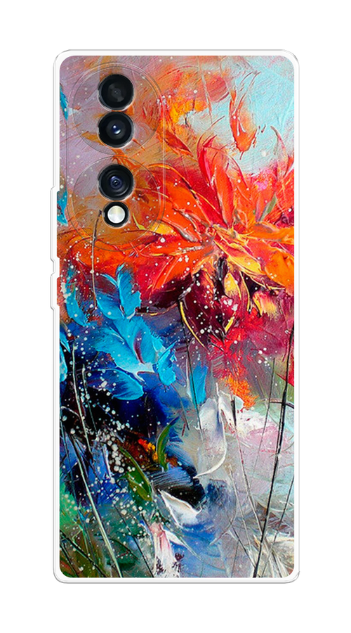 

Чехол на Honor 70 "Абстрактные цветы", Оранжевый;синий, 6108250-4