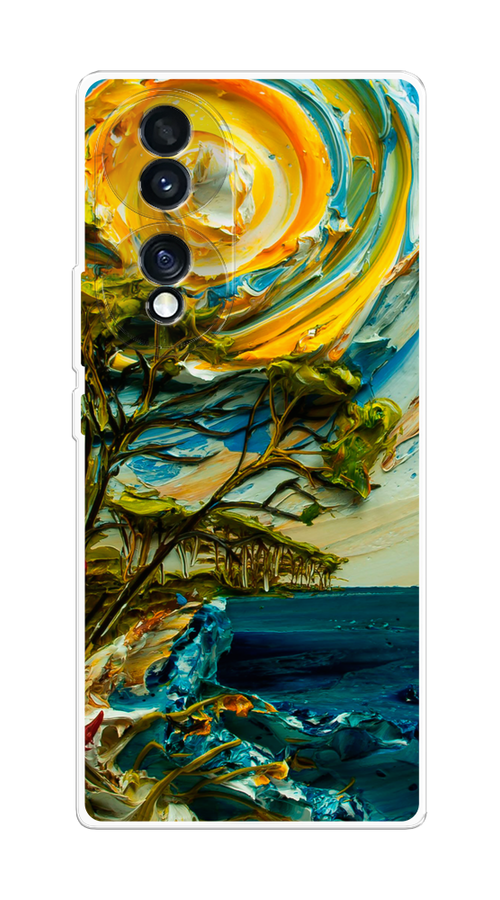 

Чехол на Honor 70 "Солнце живопись", Желтый;синий, 6108250-4