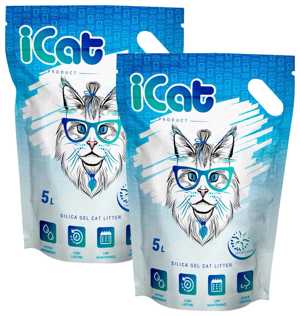 Наполнитель для туалета кошек iCat Snow Flakes силикагелевый, 2 шт по 5 л