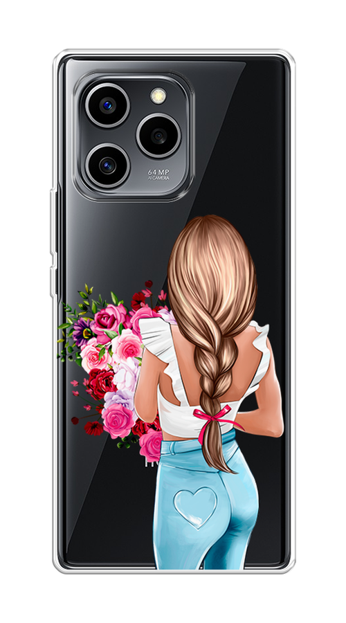 

Чехол на Honor 60 SE "Девушка с цветами", Коричневый;розовый;бирюзовый, 6108050-6