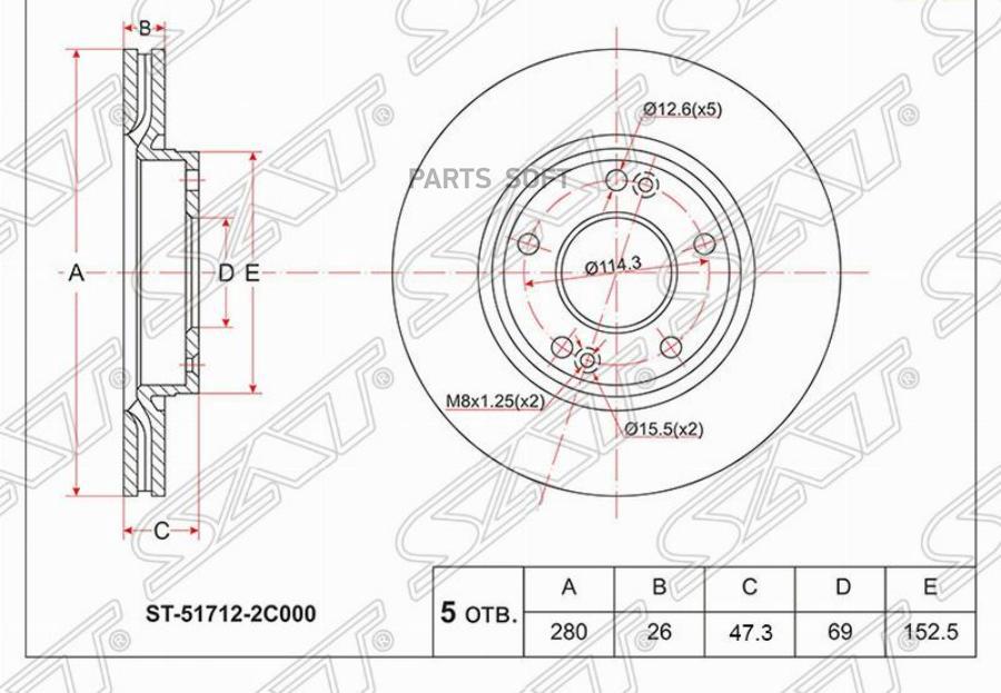 

SAT Диск тормозной перед HYUNDAI TUCSON 06-/I30 09-/KIA SPORTAGE 04-/JAC S5