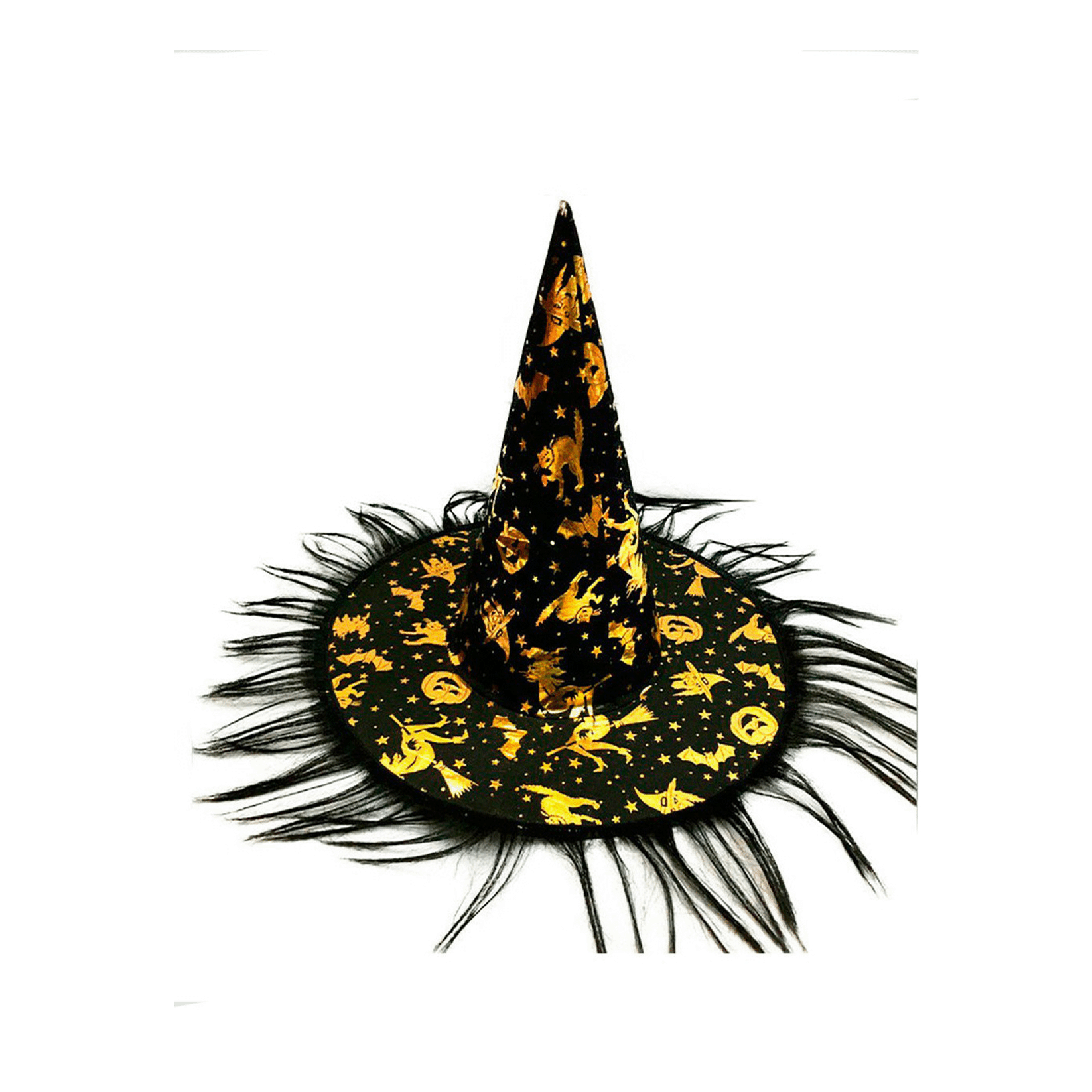 Шляпа карнавальная Веселая Затея Ведьма черно-золотая с бахромой 36 см