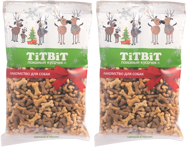 

Лакомство для собак Titbit Новогодняя коллекция, Косточки мини, 2шт по 120г