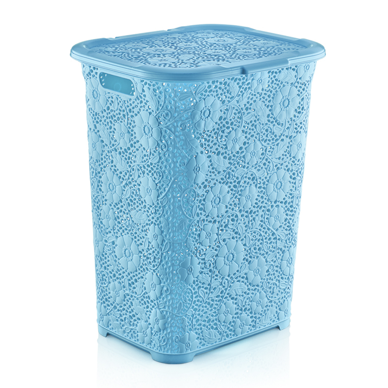 фото Корзина для белья с крышкой «ажурная», 50 л, 35×43×56 см, цвет голубой nobrand