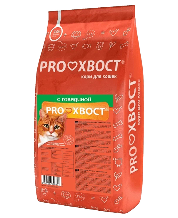 

Сухой корм для взрослых кошек ProХвост с говядиной, 2 шт по 10 кг